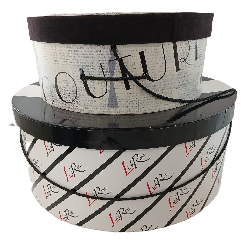 Vintage Lisa Rene & L'Opera Teatre Round Hat Box French Paris Script Decorative